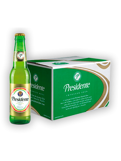 Cerveza Presidente, 24 botellas de 350 ml / 22 oz, ALC 5%