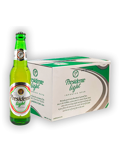 Cerveza Presidente Light, 24 botellas de 350 ml / 22 oz, ALC 4.3%